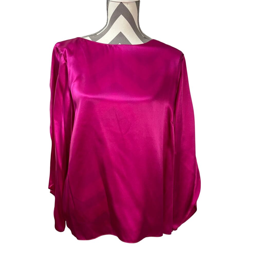 Talbots Woman Petites 18WP Fuchsia Silk Blouse Boat Neck Butterfly Sleeve